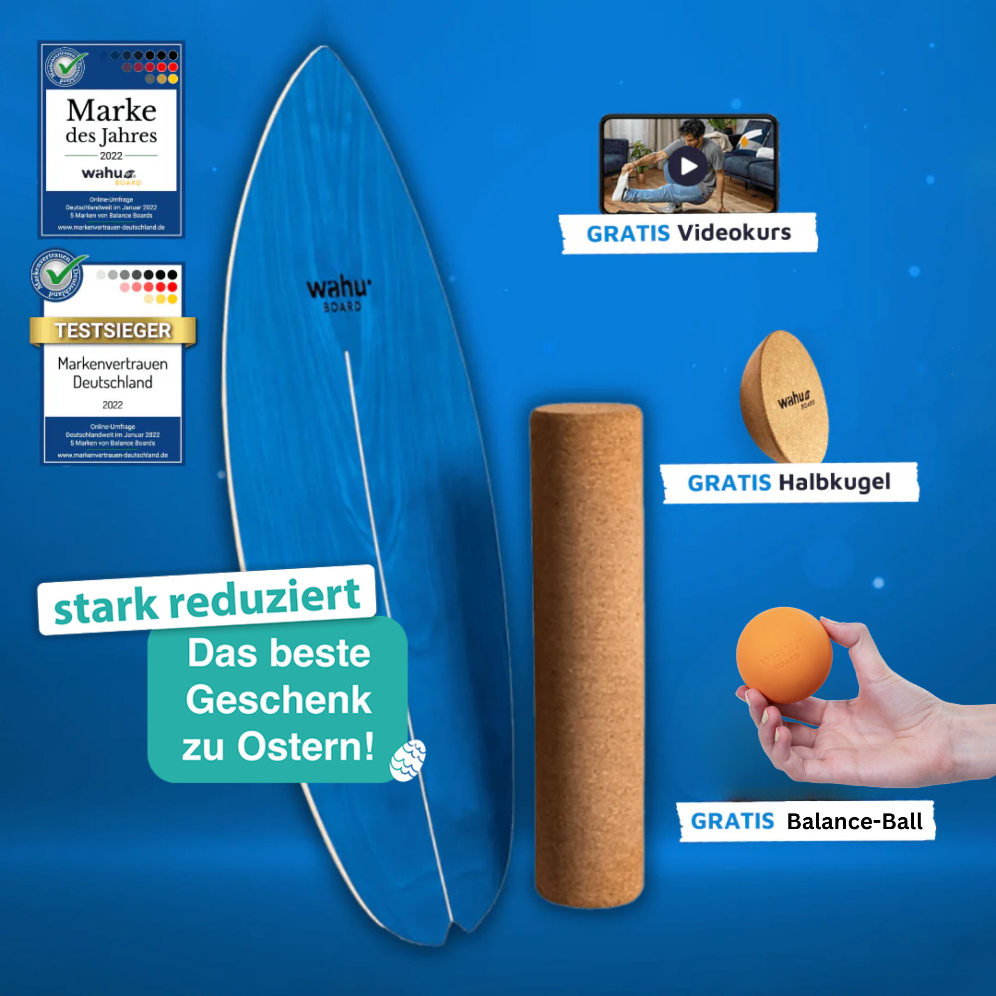 wahu Komplett-Set inkl. Halbkugel, Rolle, Ball, Tasche & Videokurs