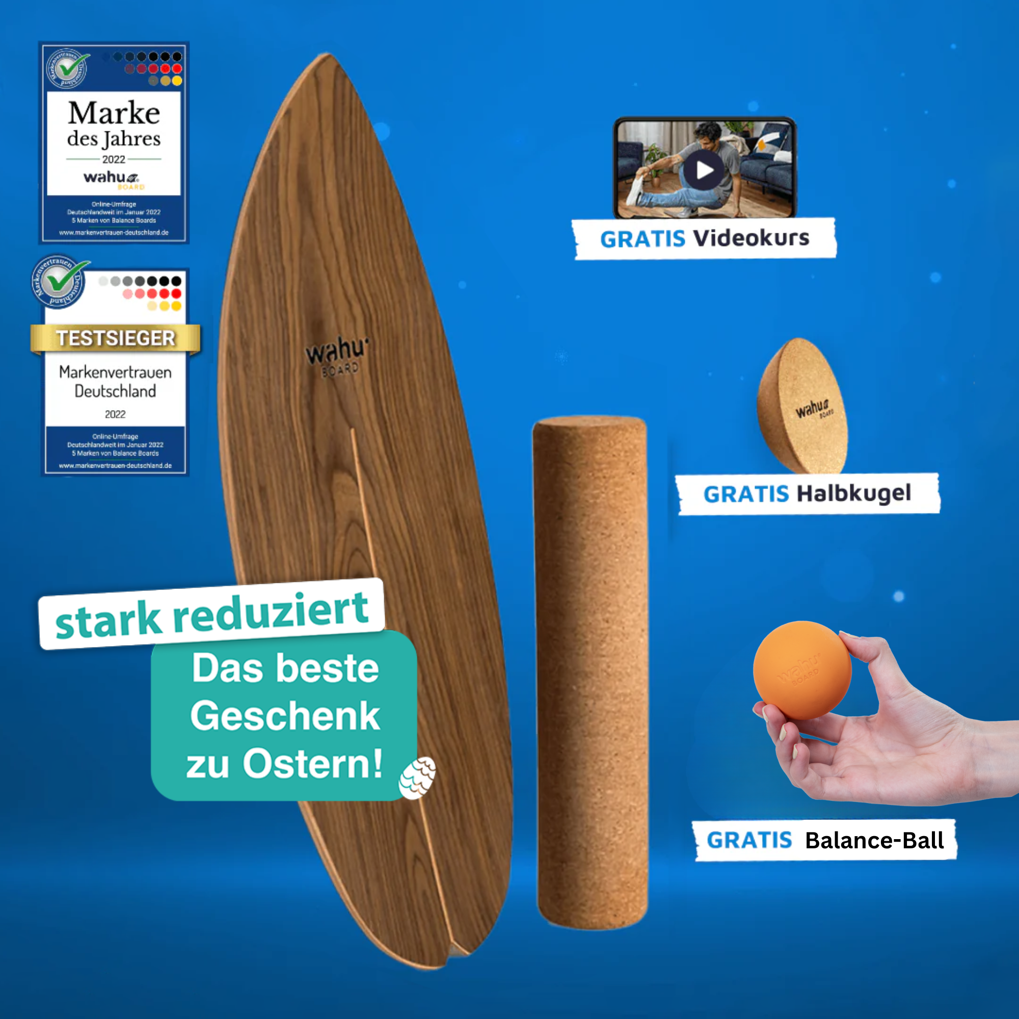 wahu Komplett-Set inkl. Halbkugel, Rolle, Ball, Tasche & Videokurs
